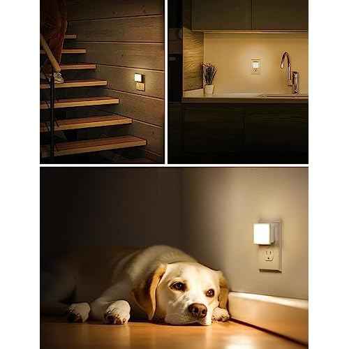 L LOHAS LED Night Lights Plug into Wall 2-Pack, 0.3W Plug in Night Light, Dusk to Dawn, 3000K Soft White, Bright Nightlight Auto-On/Off, for Adults Kids Room Bedroom Bathroom Hallway Kitchen, Non-Dim