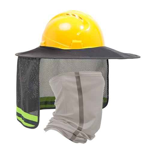 TCCFCCT Hard Hat Shade, Full Brim Mesh Neck Sun Shield, High Visibility Neck Protection & Bandana Headband Face Scarf, Hard Hat Accessories, 2 Pack, Grey