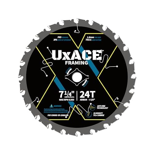 7-1/4-Inch 24-Tooth Circular Saw Blade with 5/8-Inch Arbor, Framing Wood Cutting, Carbide Tip, Thin Kerf, for Plywood, MDF, OSB, Laminated