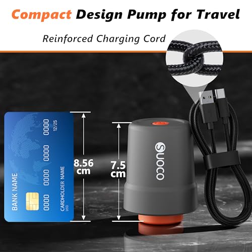 SUOCO Grey Travel Vacuum Pump - Portable USB Rechargeable Electric Compressor for Space Saver Bags