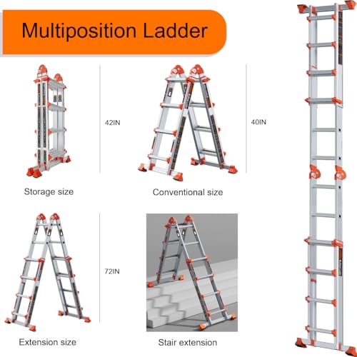 14ft Aluminum Multi-Position Telescoping Ladder - Reinforced Safety