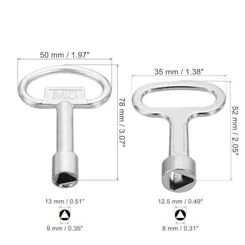 PATIKIL 8mm 9mm Triangle Socket Spanner Key, 1 Set/4Pcs Electrical Cabinet Gas Water Meter Key for Elevator Emergency Lift Door Triangle Panel Lock, Silver