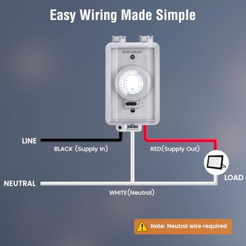 20A Heavy Duty Outdoor Mechanical Timer Switch - 2400W Hardwired Control