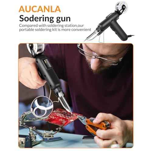 Soldering Iron Kit, 80W 110V Automatic Soldering Gun with Ceramic Heater, 8-in-1 Fast Heating Soldering Kit Includes Iron Tips, Solder Wire, Desoldering Pump, Tweezers for Repairs and DIY