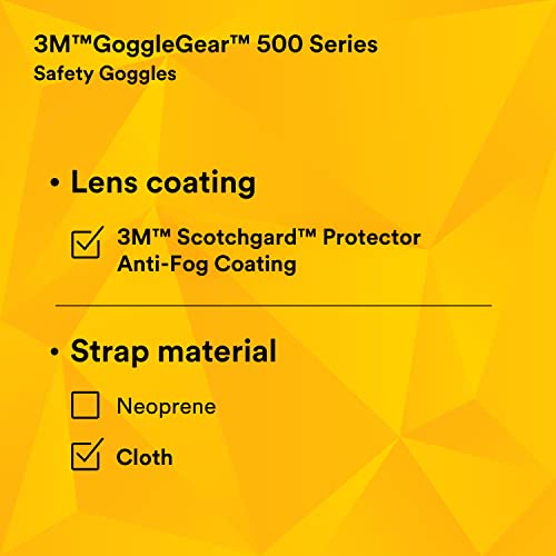 3M GoggleGear 500 Series GG501SGAF, Clear, Scotchgard Anti-fog Lens, 1 Pair