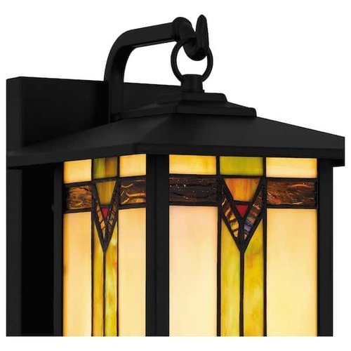 Ceybo 1 Light Outdoor Decorative Steel Wall Light with Dimmable Lighting, Decorative Glass, Matte Black Finish, Classic Design, Weather Resistant Construction