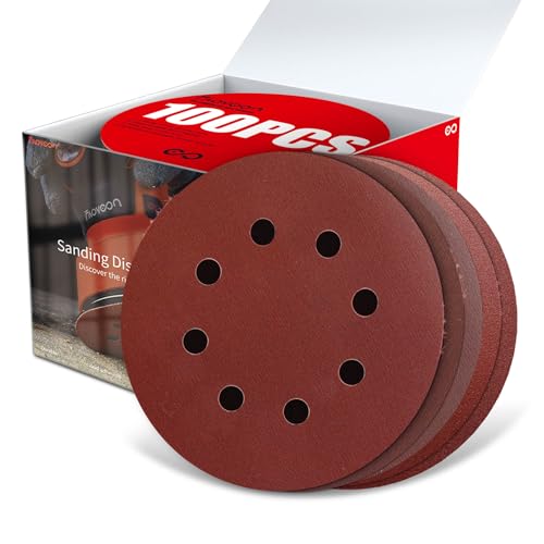 Sanding Disc 5 Inch 8 Hole, 100 Pcs Orbital Sanding Discs Hook and Loop, Sandpaper for polishing and Grinding, 320 400 600 800 1000 Grit Sand Paper for Random Orbital Sander