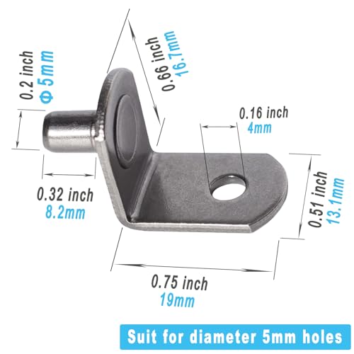 SDTWZW 5mm Gun Metal Shelf Pegs L-Shaped Support Pins for Cabinets - 16 pcs