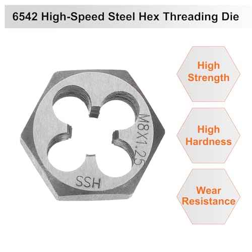 HARFINGTON Hex Threading Die M8 x 1.25 Metric Thread Right Hand High Speed Steel Rethreading Fixed Die Screw Cutting Tapping Repair Tool