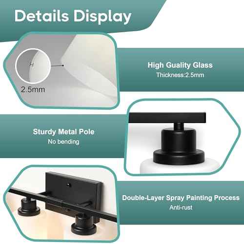 Ascher Bathroom Light Fixtures, 4-Light Vanity Light Over Mirror, Matte Black Wall Sconces with Milky White Frosted Glass Shades, Wall Lamp for Living Room Bedroom, E26 Base(Bulbs Not Included)