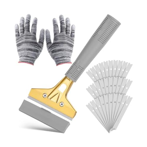 Bates- Razor Blade Scraper Tool, 4 Inch, Floor Razor Scraper Tool with 30 Extra Carbon Steel Blades and a Pair of Safety Gloves