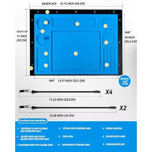 Kaisi Helping Hands Soldering Station with Soldering Mat,6 Flexible Arms Third Hand Tool Heat-Resistant Silicone Solder Mat Base Soldering Kit Helping Hands for Electronic Repair Soldering Jewelry DIY