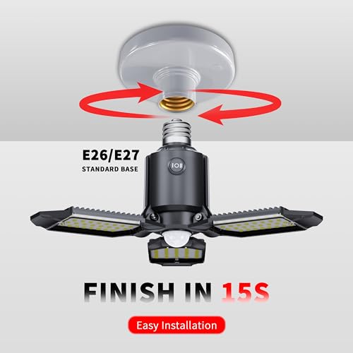 Craftersmark 80W Motion Sensor Garage Light with Dusk to Dawn, 1 Pack, Screw-In