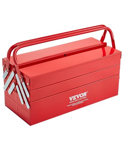VEVOR 18-Inch 3-Tier 5-Tray Metal Tool Box with Dual Handles, Red