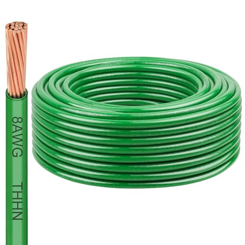 Green 8AWG THHN Stranded Bare Copper Grounding Wire 100FT - Electrical Building Wire