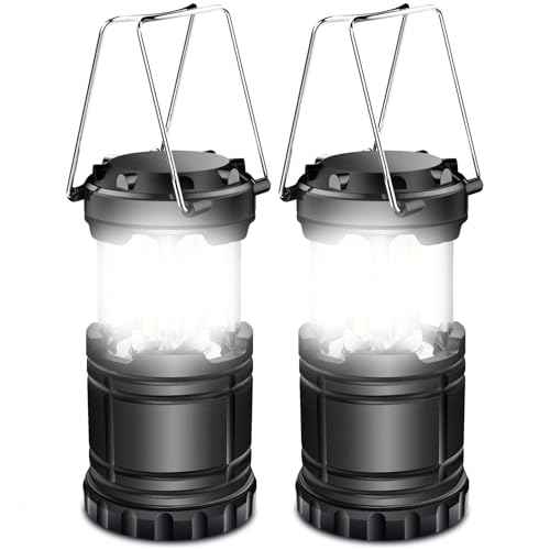 EXTRASTAR 2 Pack LED Battery Operated Lights, Portable Survival Battery Powered Lamp, Waterproof Camping Lantern, Suitable for Hurricane, Emergency, Storm, Outages, Outdoor Collapsible Lanterns, Black