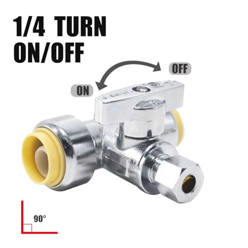 TTFLEX 1/2" x 1/2" x 1/4" Brass Push-to-Connect Tee Valve - Shut Off, Heavy Duty