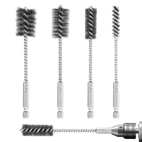 4 PCS Stainless Steel Wire Brushes,Hex Shank Handle Small Wire Brushes,for Drill Ports Tubes Bearings Cleaning Parts Attachments and More,3/8'',1/2'',3/4'',7/8''