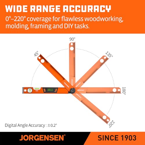 Jorgensen Digital Angle Finder Protractor & Level with Battery Included