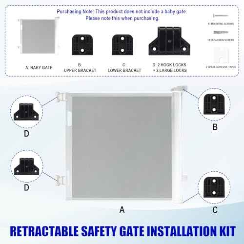 Black Retractable Baby Gate Replacement Part, 55" W x 33" H Retractable Baby Gate Extension Kit with 2 Latches 2 Brackets & 1 Set of Screws for Telescopic Doors for Babies and Pets