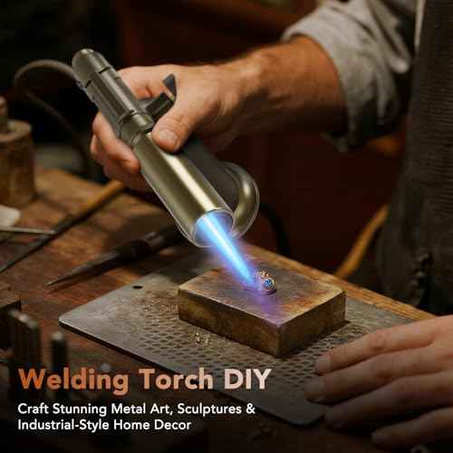 Butane Torch,Professional Metal Micro Torch, Waterproof and Windproof Blow Torch, Refillable & Adjustable Torch Lighter for Baking, Cooking, Welding (Butane Gas not Included)