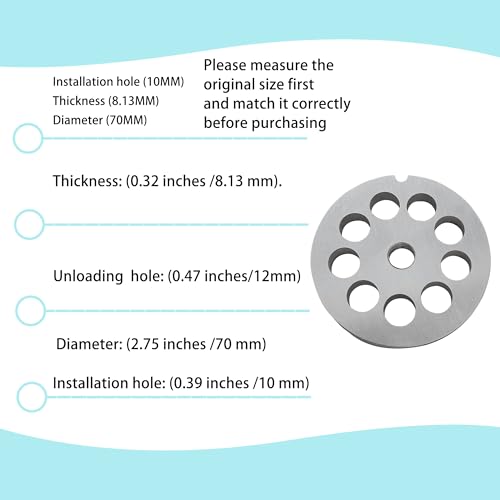 #12 Stainless Steel Meat Grinder Plate 70mm Replacement Disc – 10mm Center Hole (12mm Plate) – OUSTUE