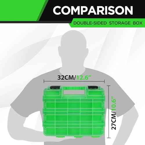 Small Parts Tool Box Organizer, 2-Packs Double-sided 34-Compartment Storage Tool with Removable Dividers, Plastic Storage for Hardware, Screws, Bolts, Nails, Nuts, Jewelry and Fishing Accessories