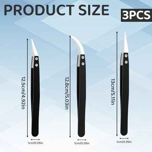 3 Pcs Precision Reverse Ceramic Tweezers Set - Non-Conductive Reverse Anti-Magnetic Solder Tweezers with Pointed & Curved Tips, Heat-Resistant Electronics Tool for Pinching Coils, PCB Repair (Black)