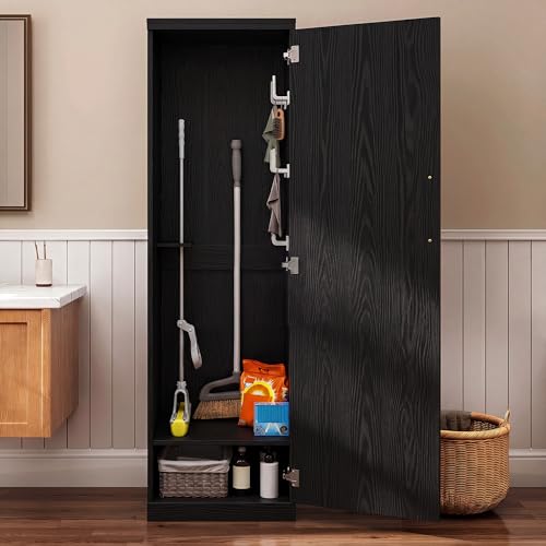 Homiflex Black 65" Tall Broom Closet Storage Cabinet – Slim Utility Cabinet