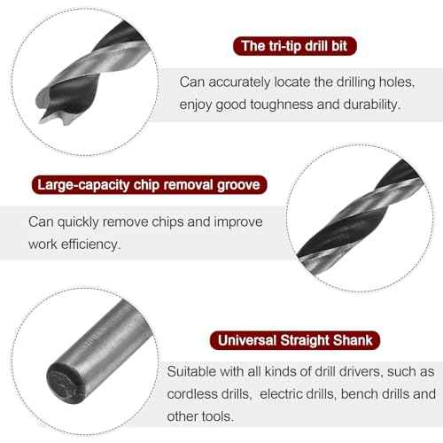 HARFINGTON 10pcs Brad Point Drill Bits 5mm (3/16") Dia Straight Round Shank Metric Brad Point Spiral Twist Drill Bits for Softwood Hardwood Plywood Plastic Rubber, Silver Tone