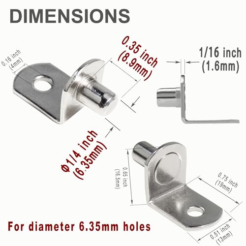 WINKING MOON 1/4 Inch Silver L-Shaped Metal Shelf Pins Support Pegs (20 pcs)