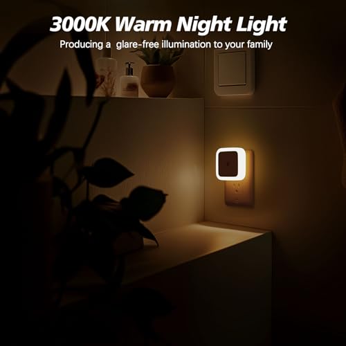 Sujeet Warm White Night Light 4-Pack Plug-in Dusk to Dawn Wall Night Lights