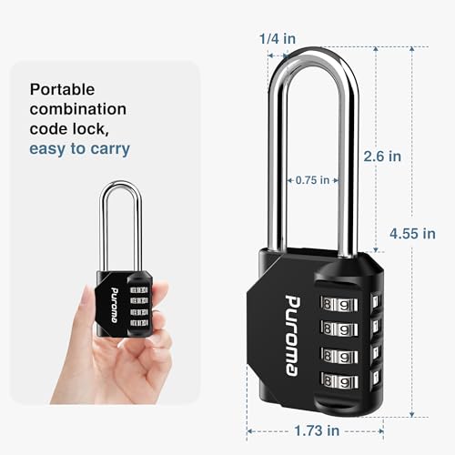 Puroma 2-Pack 4-Digit Combination Padlocks for Gates & Sheds - Black, 2.6 Inch