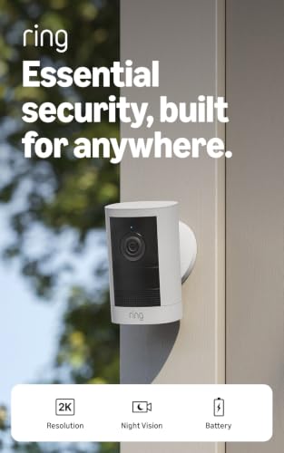 Ring Outdoor Security Camera 2K Battery White - 1 Pack, Night Vision, 6x Zoom