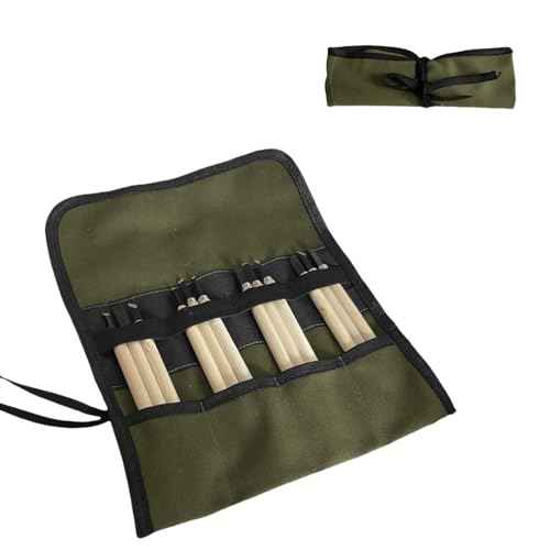 BLIRITEL Small Canvas Chisel Roll, Chisels Bag Tool Organizer with 4 Pockets, Metal Pry Bar Plier Wrench Roll Tool Pouch for Mechanic Carpenter Craftsman (Army Green)