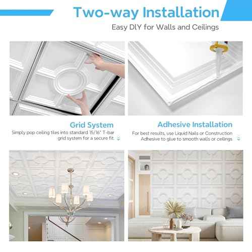 STICKGOO Drop Ceiling Tiles 24 x 24in, Waterproof, Premium PVC Ceiling Panels to Prevent Breakage, Pack of 12 Tiles Cover 48 Sq. Ft, White