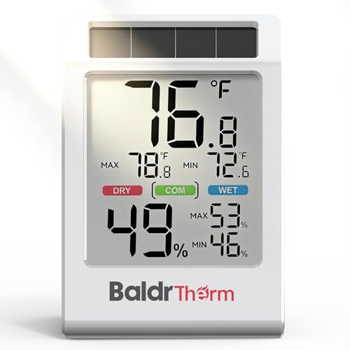 BALDR Solar Indoor Thermometer Hygrometer White 1 Pack (Max/Min, 3.2" Display)