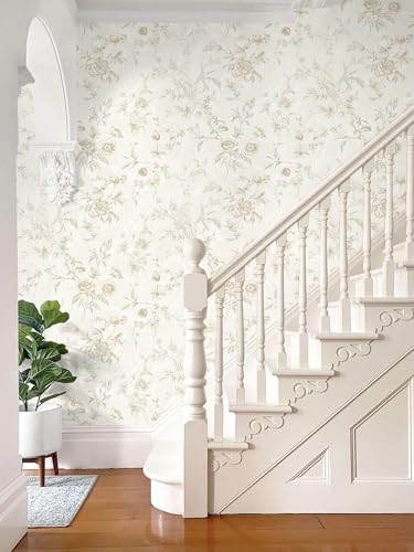 Peel and Stick Floral Wallpaper Beige French Garden Pattern 17.3x78.7in - Ismoon
