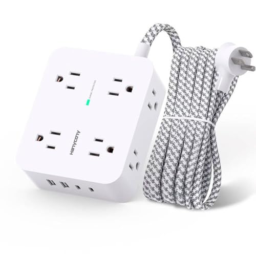 HANYCONY 12-in-1 Surge Protector Power Strip 5ft White Braided Extension Cord