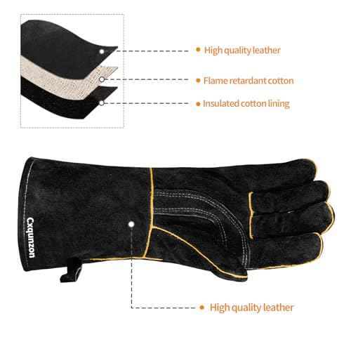 Leather MIG Welding Gloves - Heat Fire Resistant for Welding/Grilling/BBQ/Fireplace/Pot Holders For Oven