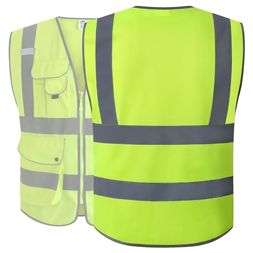 High Visibility Yellow Safety Vest for Men Women Large Reflective Workwear