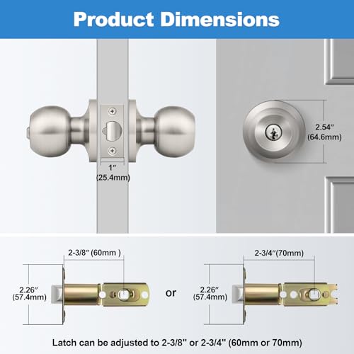BESTTEN Satin Nickel Keyed Entry Door Knob with Lock - Heavy Duty Interior & Exterior Door Lock, Standard Ball Handle, Easy DIY Installation