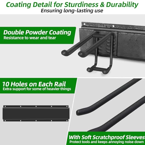 PIYILO 48 Inch Double-Layer Garage Tool Organizer Wall Mount with 6 Hooks
