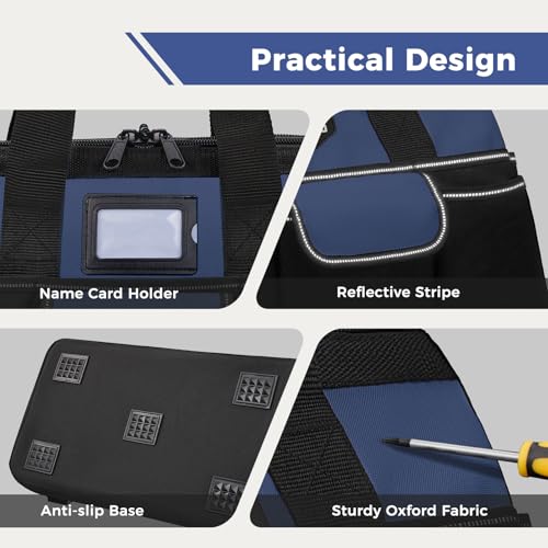 Amento 16-Inch Heavy Duty Tool Bag with 22 Pockets Blue - Portable Handyman Organizer