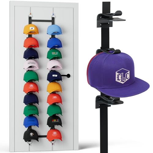 Over-the-Door Hat Rack Organizer for 40 Caps, Black, 2 Strap-Up