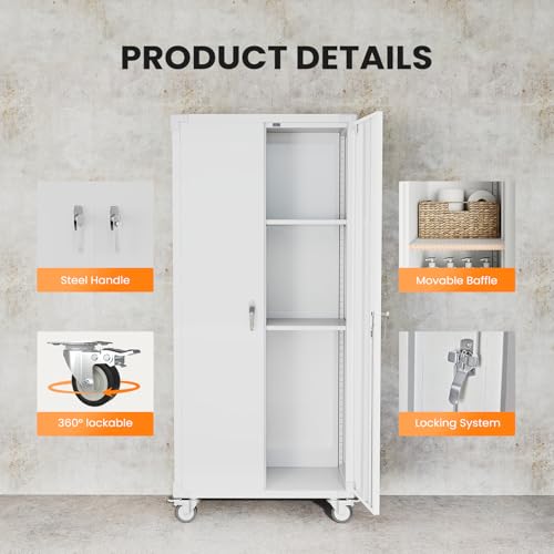 DUMOS 72 Inch Heavy-Duty Metal Garage Storage Cabinet with Lockable Door, Rolling Tool Cabinet