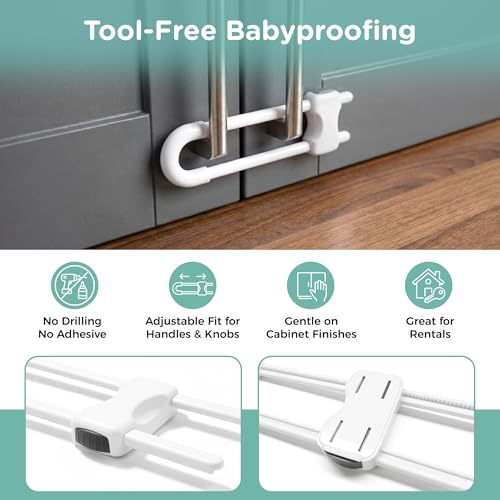 Skyla Homes Child Safety Sliding Cabinet Locks 6 Inch, 4 Pack - White