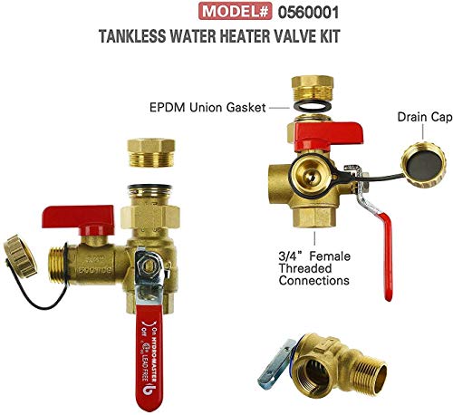 Hydro Master Tankless Water Heater Service Valve Kit with Pressure Relief 3/4-Inch Brass