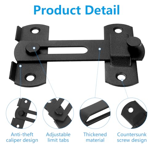 GuoluvSoo Black 4-Inch Sliding Barn Door Lock - 2 Pack, Heavy Duty Stainless Steel