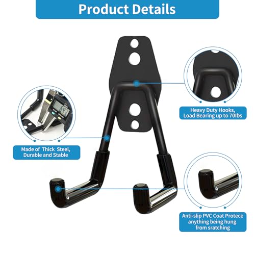 GeeWatom Black 2 Pack Garage Wall Mount Utility Hooks for Tools & Garden Equipment
